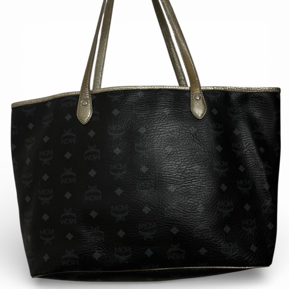 MCM Black Visetos Coated Canvas and Leather Princess Lion Shopper Tote. - Picture 6 of 8